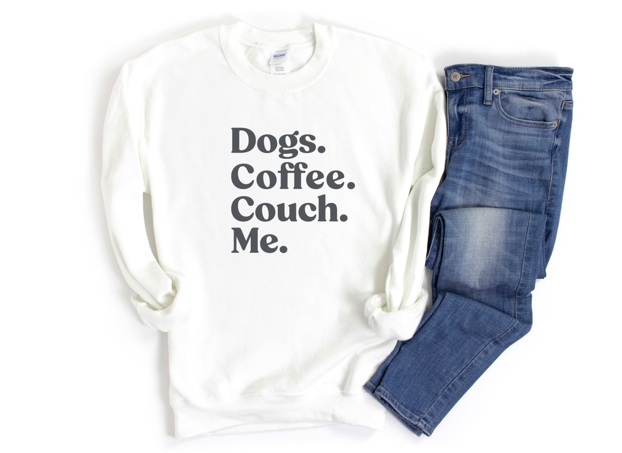 Shirt People Sweatshirt Unisex Crew Neck People Apparel People Shirt DOGS, COFFEE, COUCH, ME
