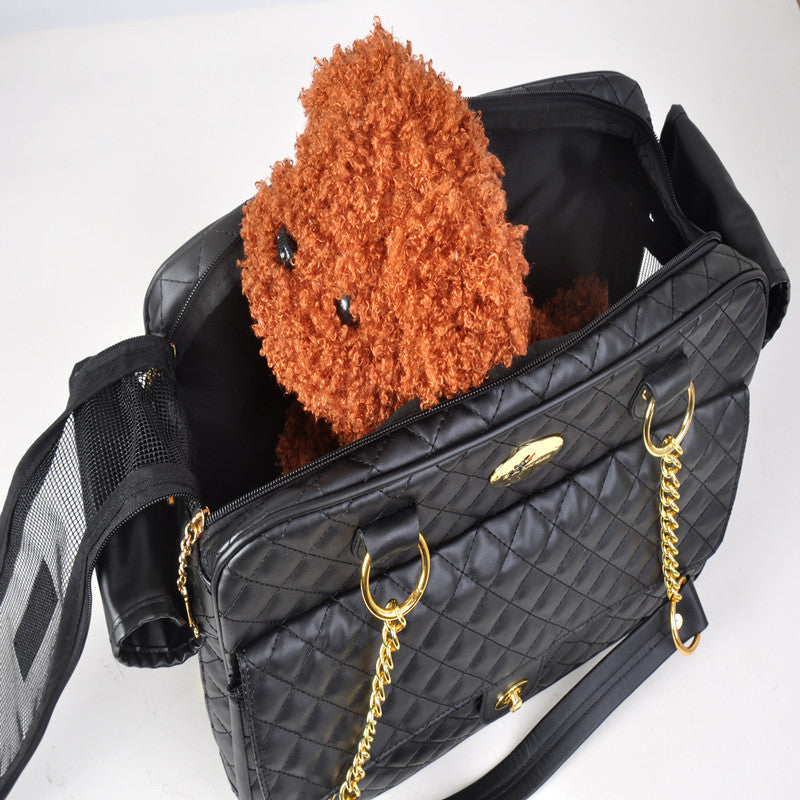 Pet Carrier – Quilted PU Leather with Gold Chain