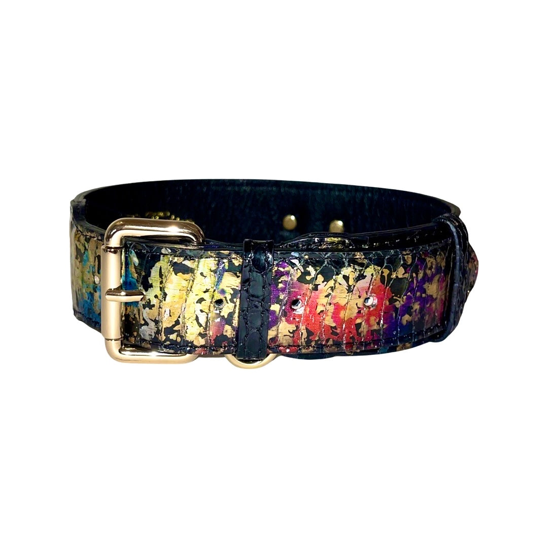 Allysa Payne One OF A Kind Art Deco Custom Snake Dog Collar With Gold Classic Hardware