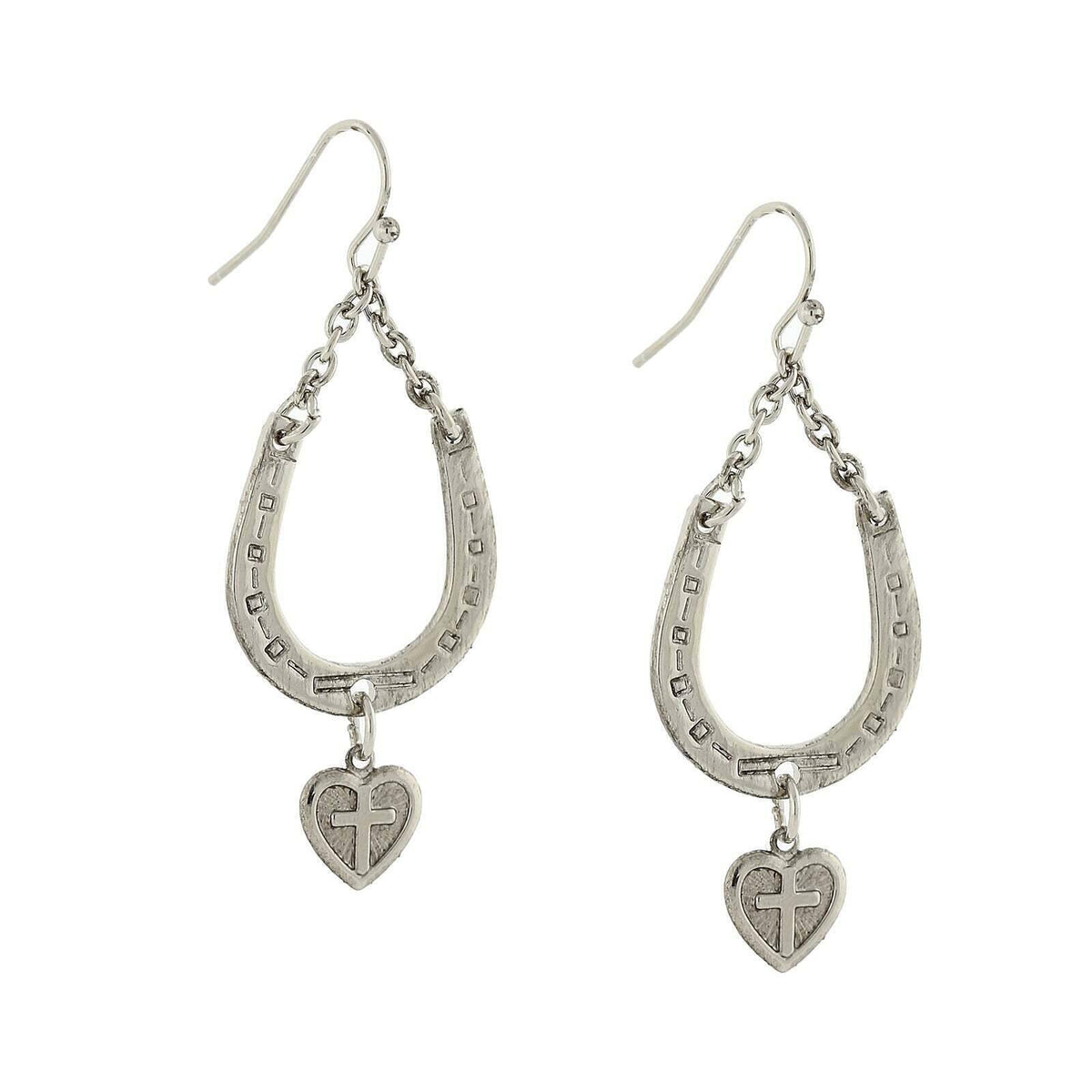 1928 Jewelry Horseshoe And Heart With Cross Dangle Earrings