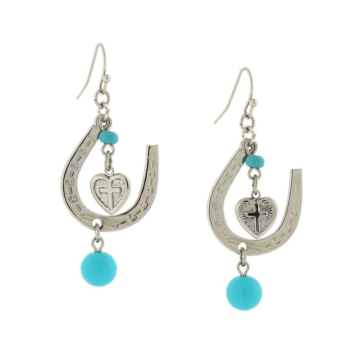 1928 Jewelry Southwest Turquoise Horseshoe And Heart Cross Dangle Earrings