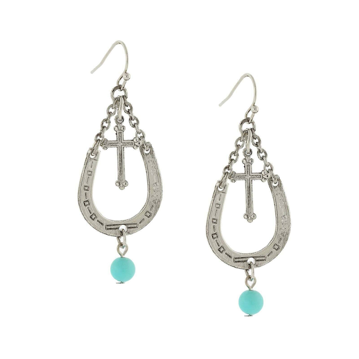 1928 Jewelry Southwest Turquoise Accent Horseshoe And Cross Dangle Earrings