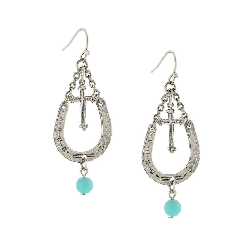 1928 Jewelry Southwest Turquoise Accent Horseshoe And Cross Dangle Earrings