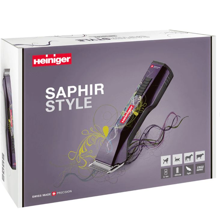 Purple Saphir Cordless Clipper Two Batteries with Free Grip by Heiniger