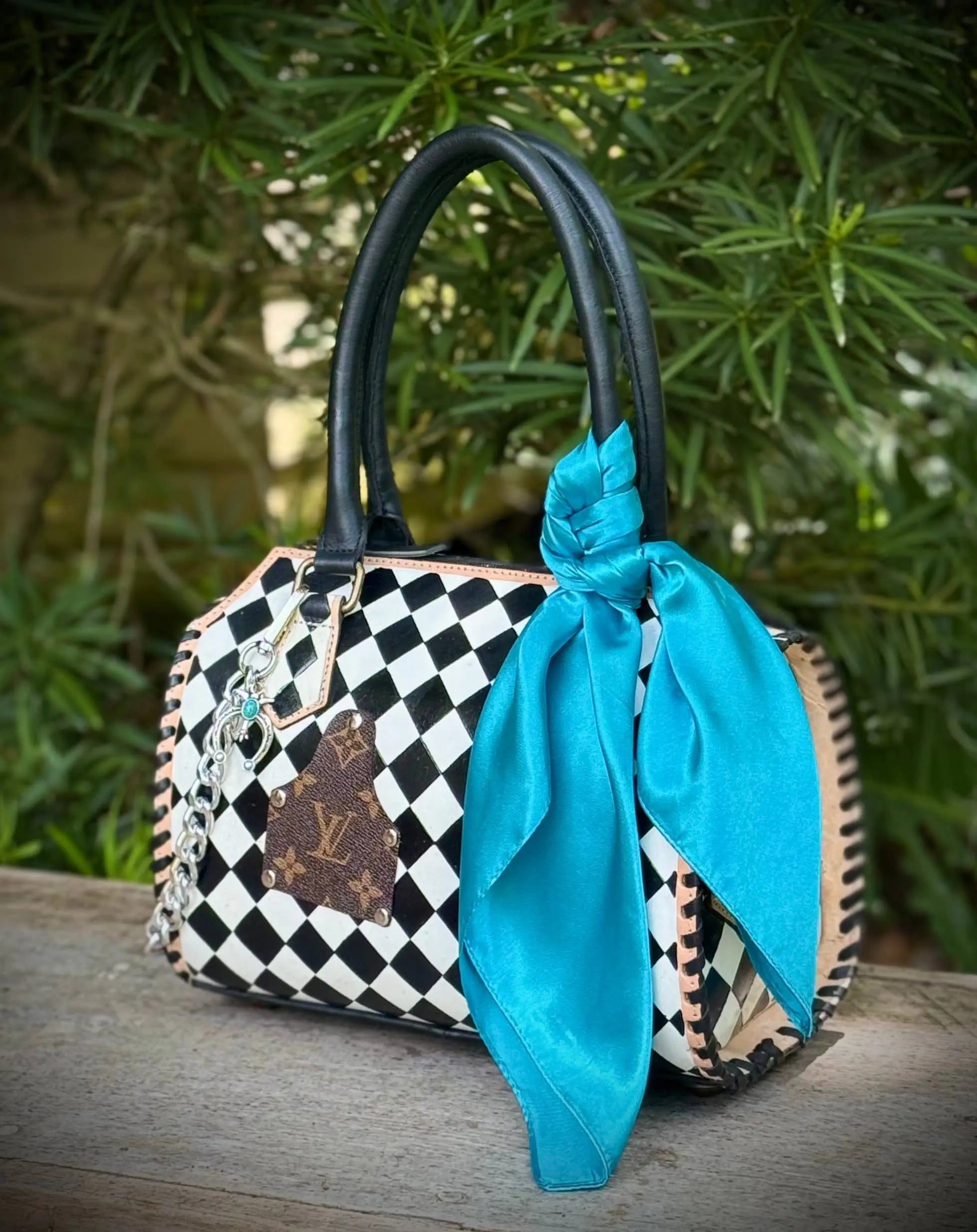 Upcycled LV Black & White Checkered Leather Speedy Bag