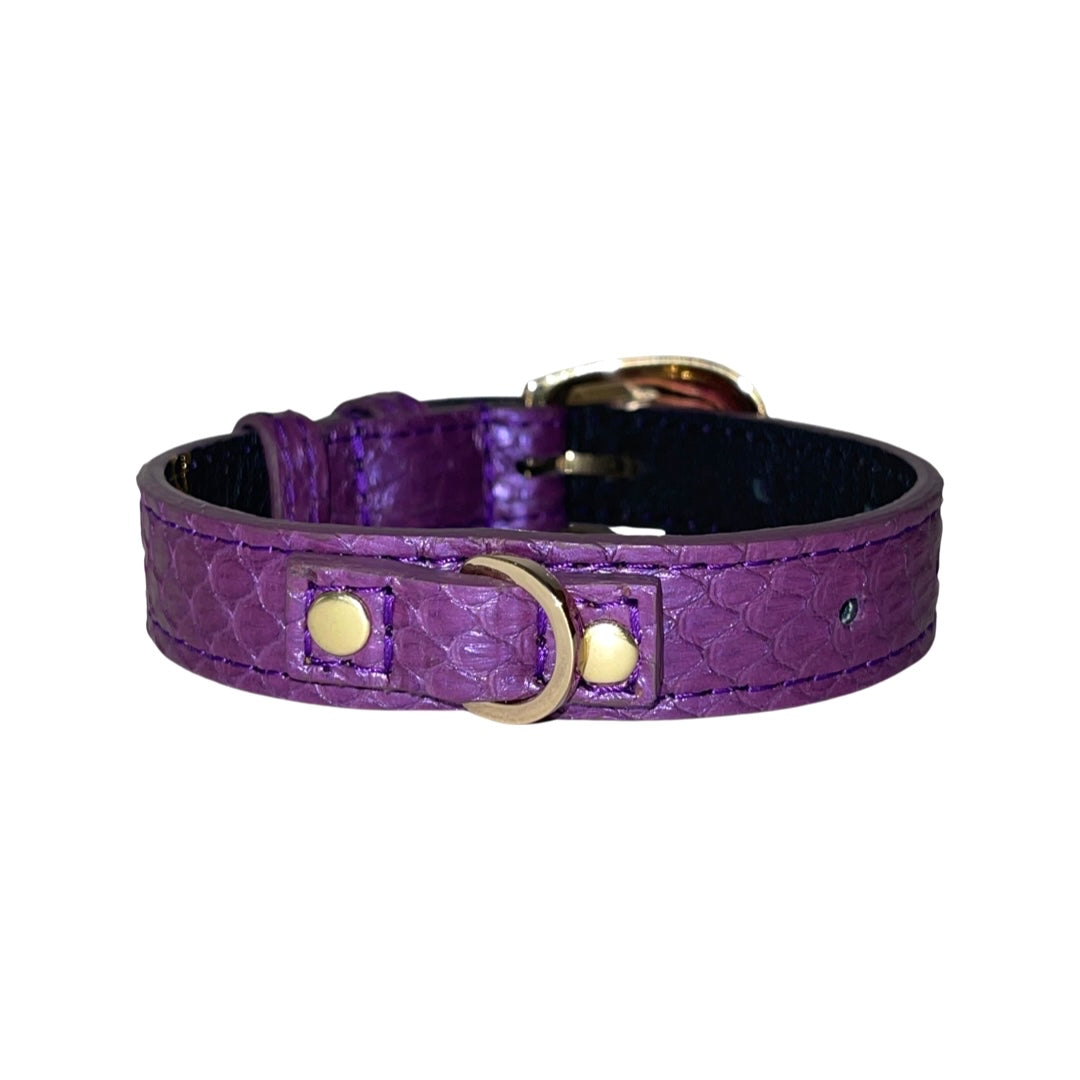 Allysa Payne XS/S 7"-14" Iridescent Purple Custom Snake Dog Collar/Custom Gold Italian Hardware