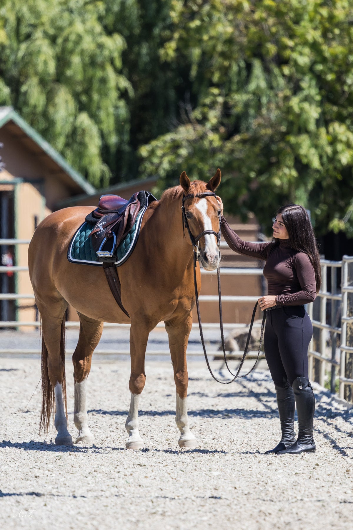 San Eligius green quilted jump saddle pad with white and black leather piping, quilted texture detail