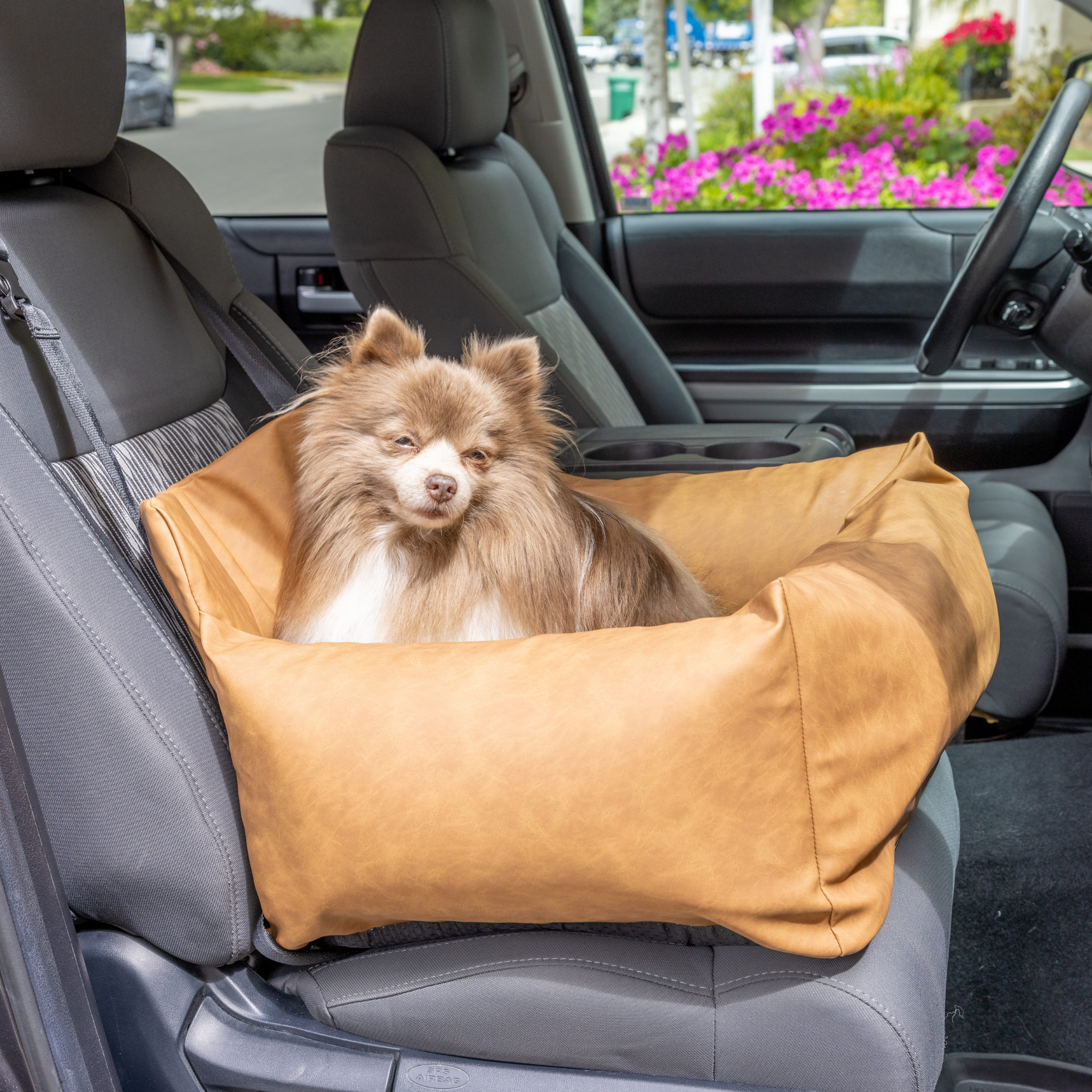 PupProtector Faux Leather Memory Foam Dog Car Bed Camel