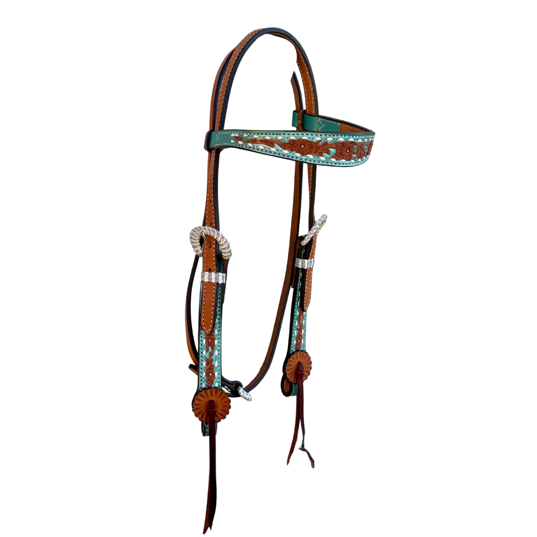 2800 - Turquoise shimmer collection 1 - 1/2" Contour browband headstall