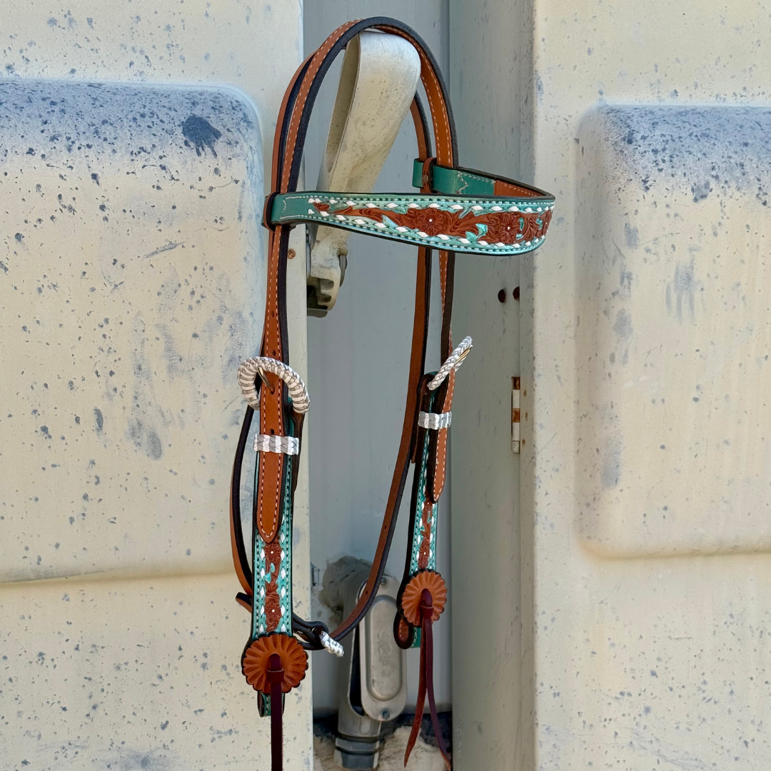 2800 - Turquoise shimmer collection 1 - 1/2" Contour browband headstall