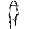 Alamo Saddlery Paisley Overlay Contour Browband Leather Headstall with Teal Buckstitch