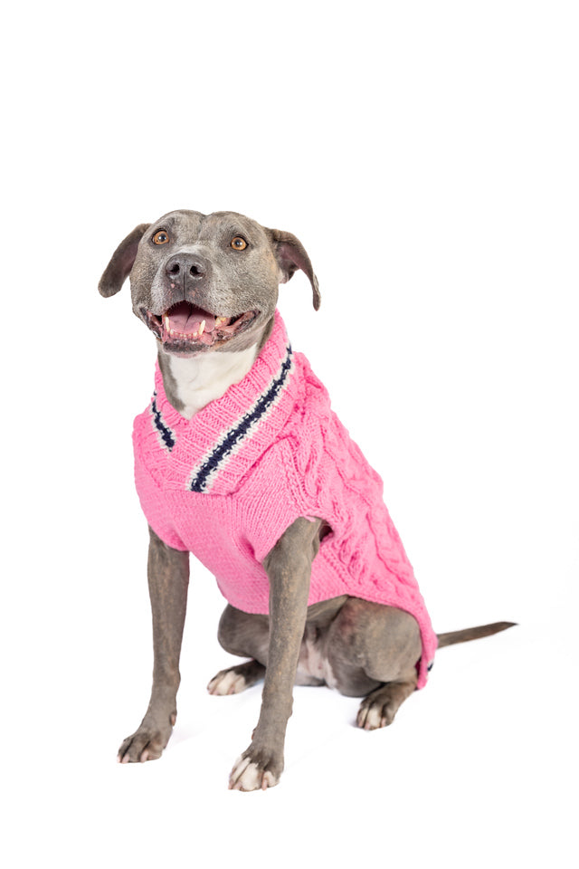 Preppy Pink Cable Knit Dog Sweater