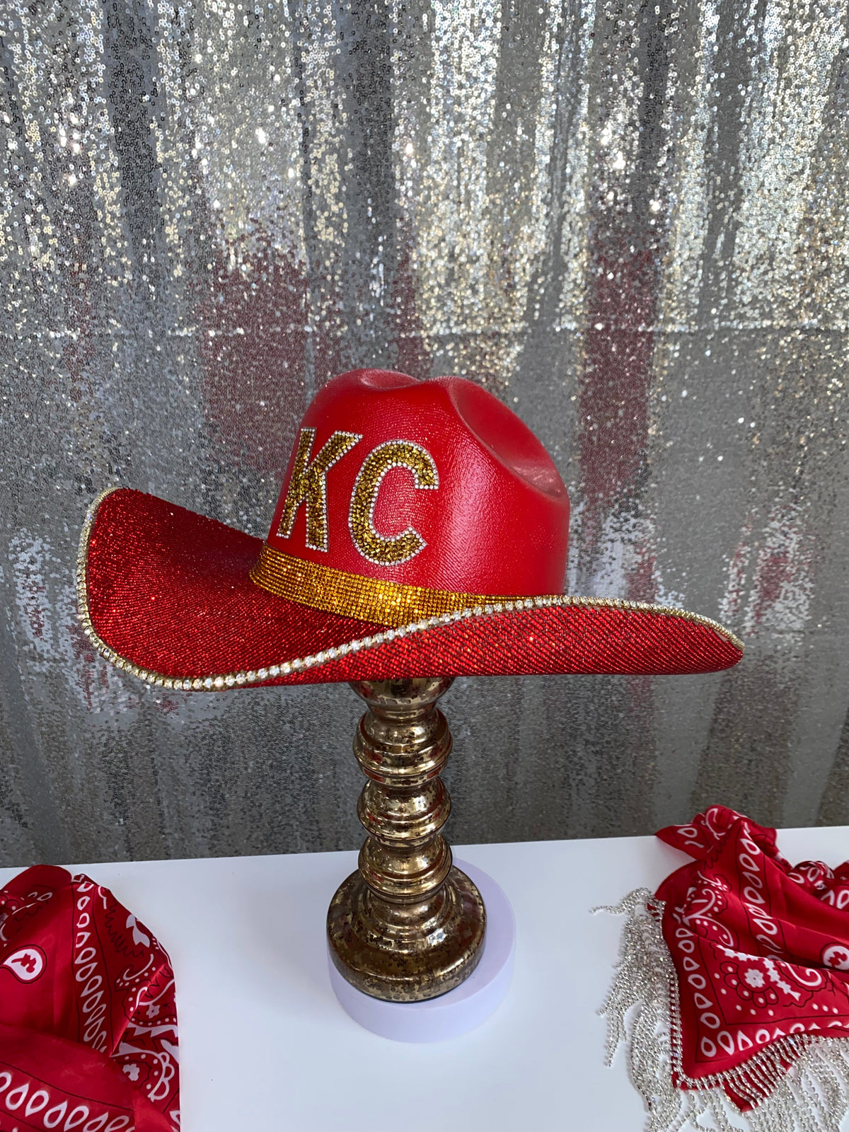 Kansas City Chiefs Rhinestone Cowgirl Hat - side view | HT Animal Supply
