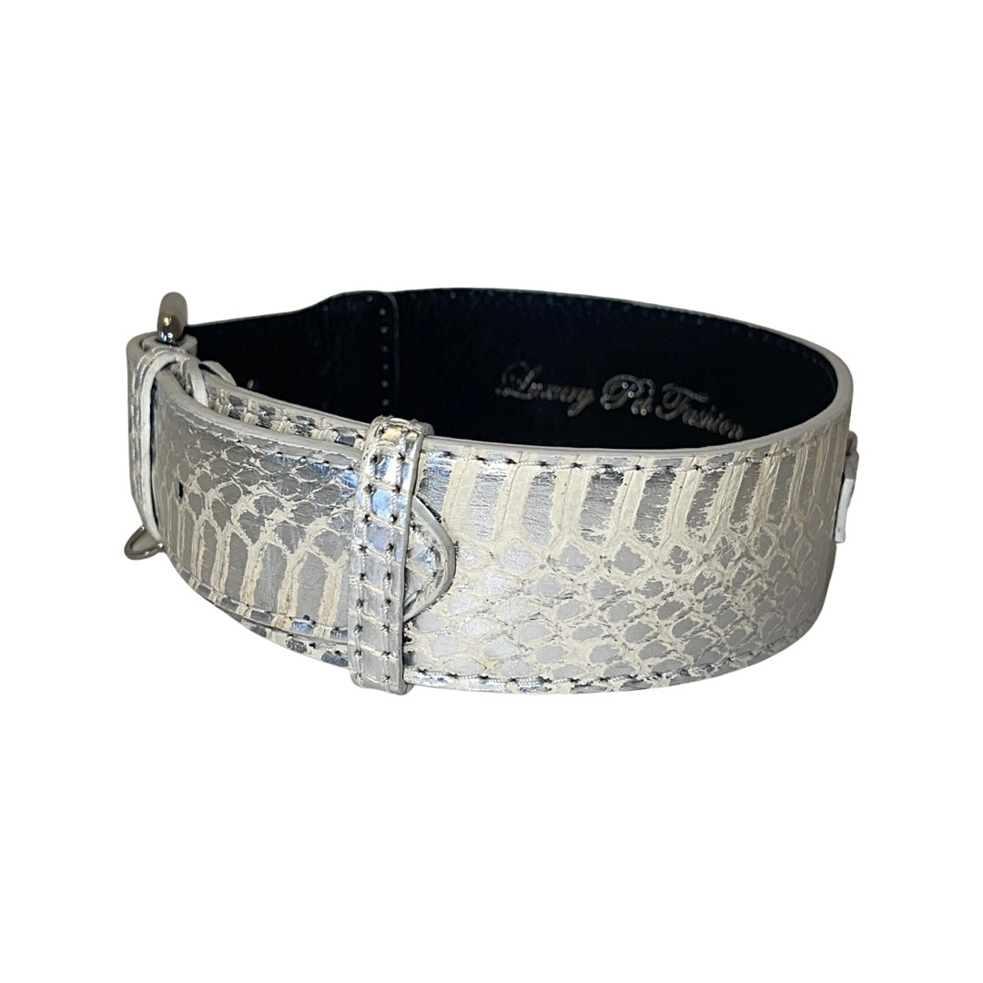Allysa Payne Silver Snake Classic Dog Collar With Silver Classic Hardware
