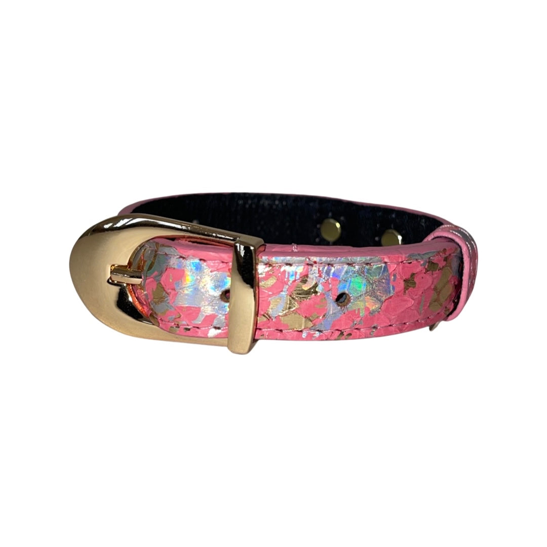 Allysa Payne XS/S 7"-14" Bubblegum Pink/Gold/Silver Art Deco Custom Snake Dog Collar/Custom Gold Italian Hardware