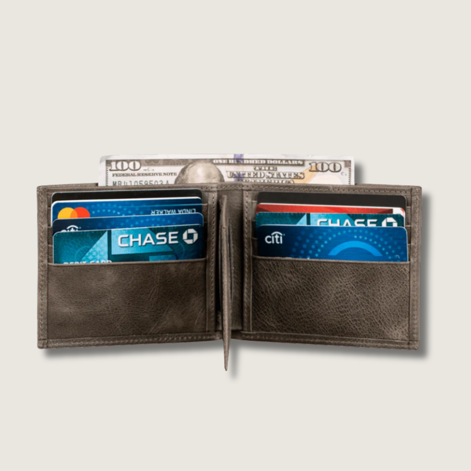 Classic Leather Bifold Wallet Grey Los Angeles