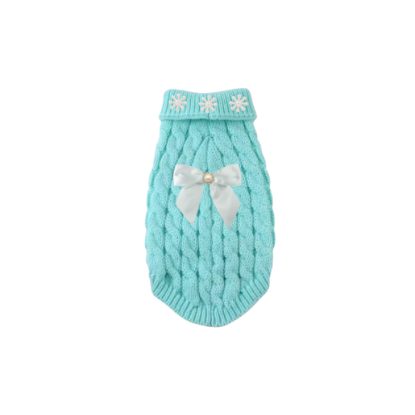 Pearl Bow Cable Knit Dog Sweater - Luxe Winter Petwear