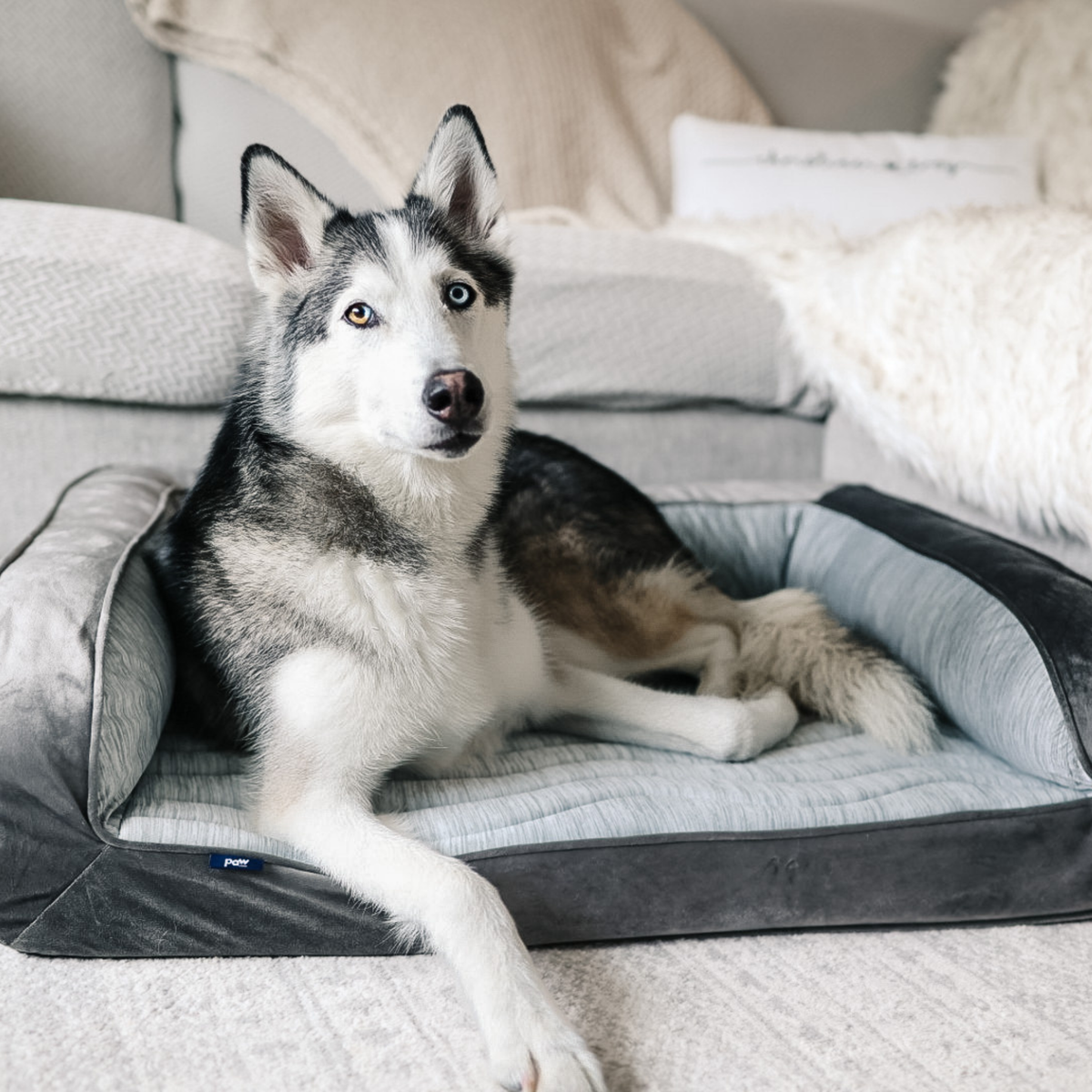PupChill Cooling Bolster Dog Bed Waterproof Blanket Bundle Arctic Grey