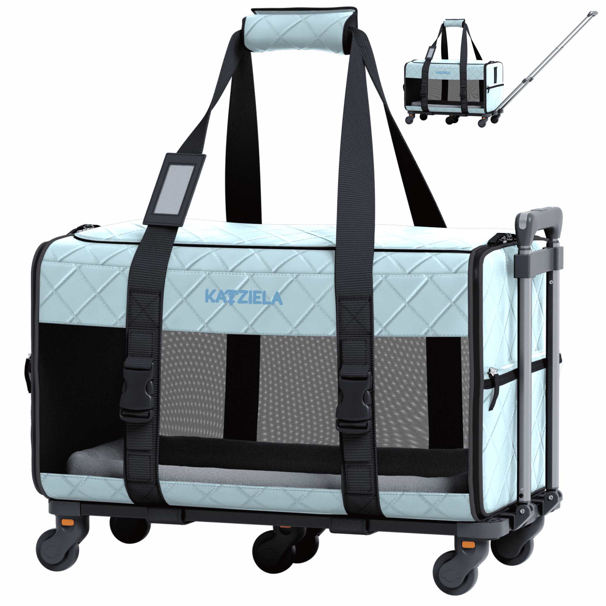Quilted Chariot Pet Carrier With Removable Wheels and Telescopic Handle | HT Animal Supply