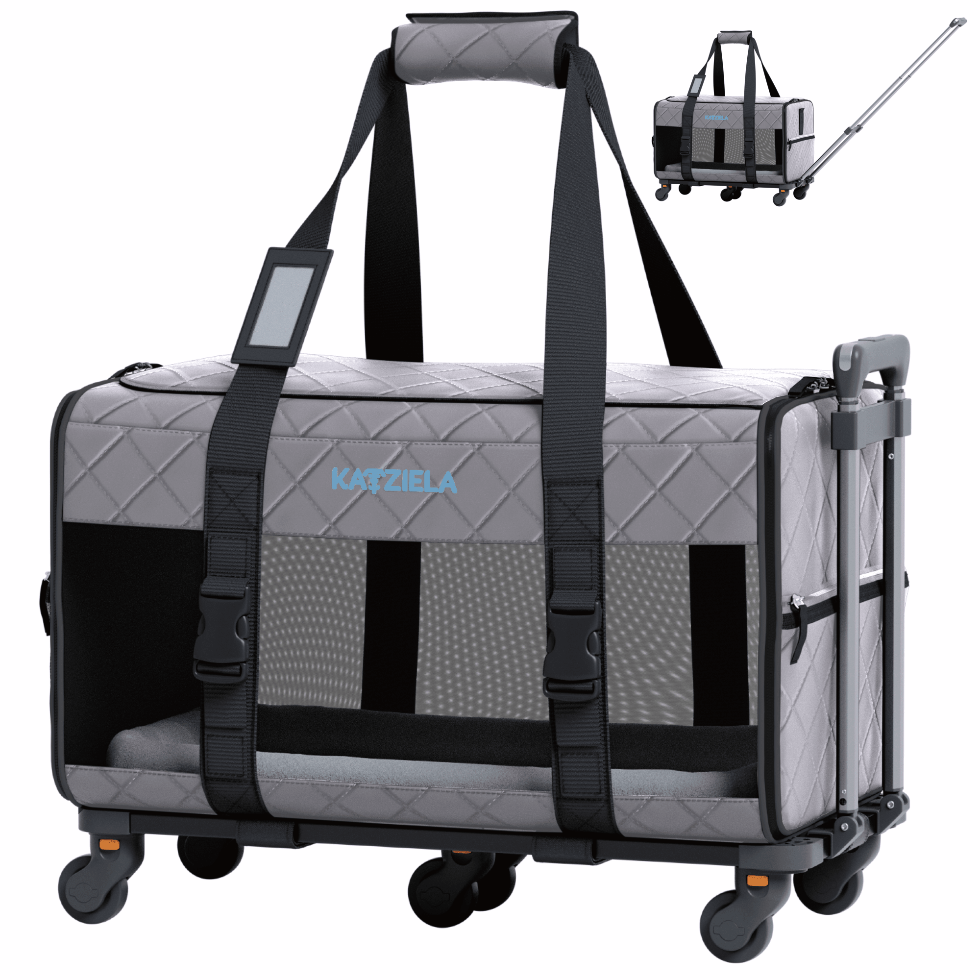 Quilted Chariot Pet Carrier With Removable Wheels and Telescopic Handle | HT Animal Supply