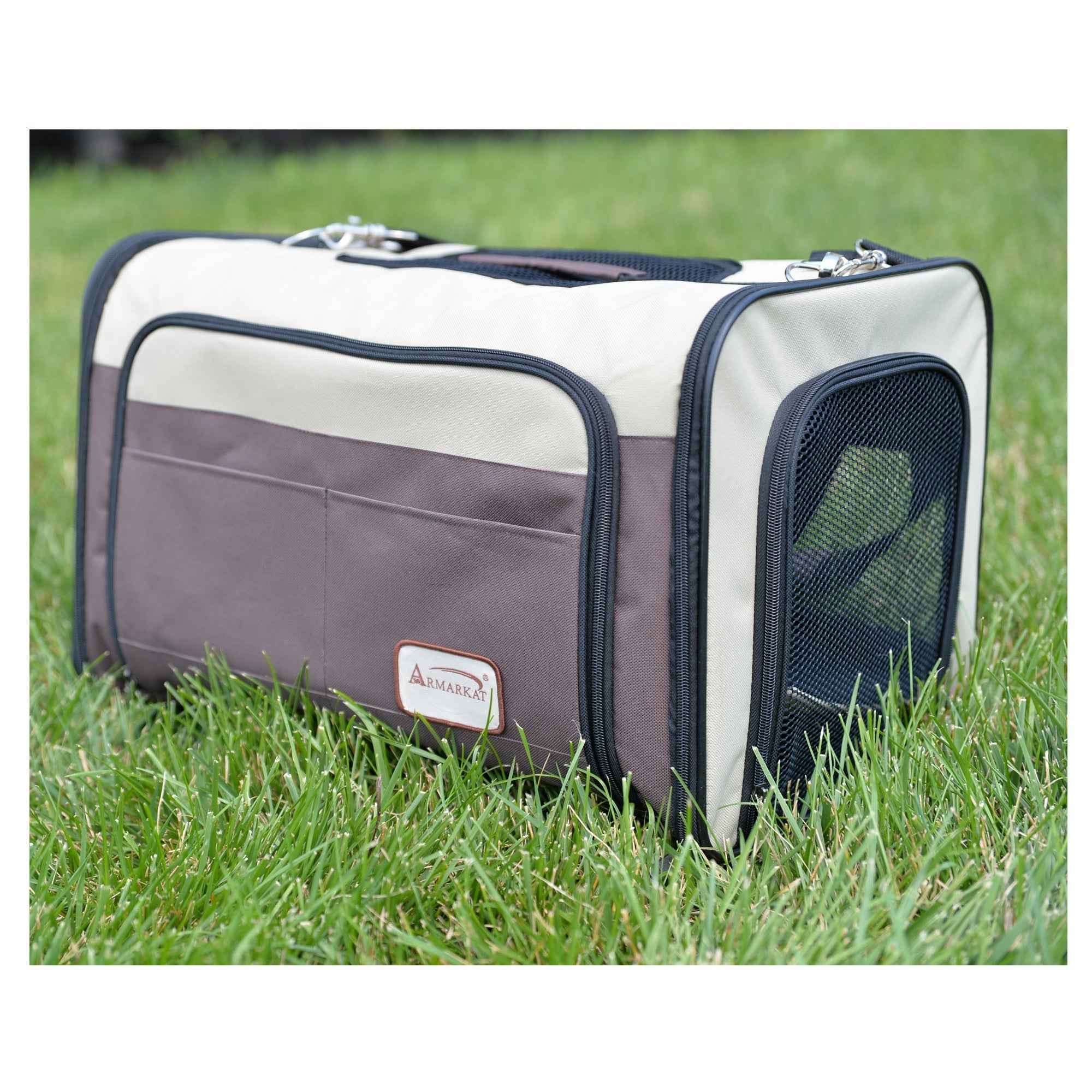 Armarkat AirlIne Approved Pet Carrier Soft Sided Pet Travel Carrier 4 Sides Expandable Cat Carrier With Fleece Pad for Cats Puppy and Small Dogs  PC102R