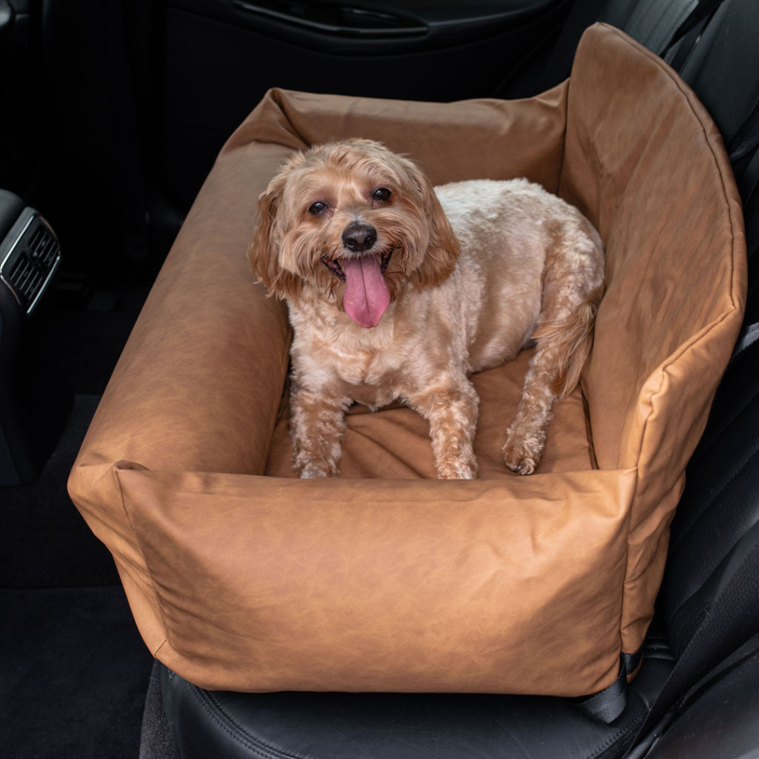 PupProtector Faux Leather Memory Foam Dog Car Bed Camel