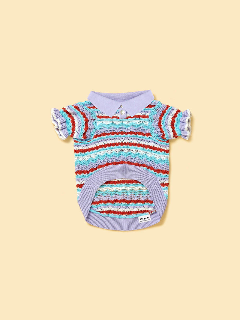 Pet & Me Spring Summer Lavender Ruffle Crochet Short Sleeve Polo Shirt
