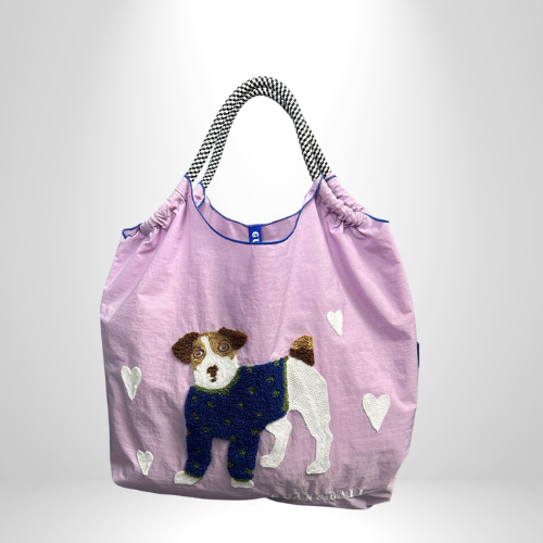 Womens Large Nylon Vintage Dog Classic Square String Handbag