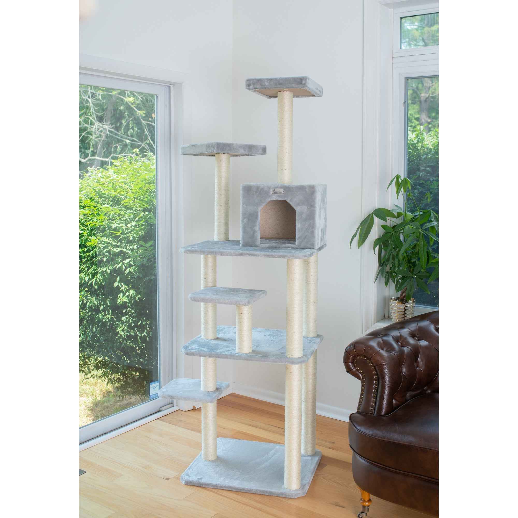 GleePet GP78740822 74-Inch Cat Tree  With Seven Levels Silver Gray