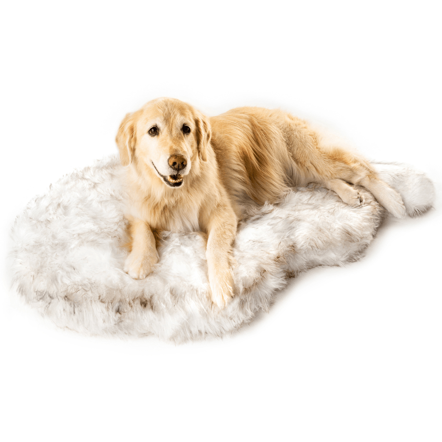 Puprug Faux Fur Orthopedic Dog Bed Curve White with Brown Accents