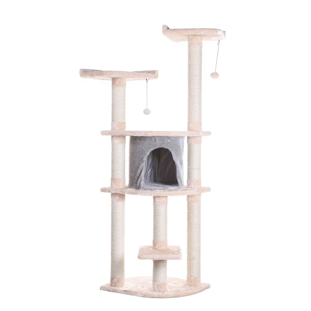 Armarkat 64" Cat Tree With Sractch Sisal Post Soft-side Playhouse  A6401 Almond