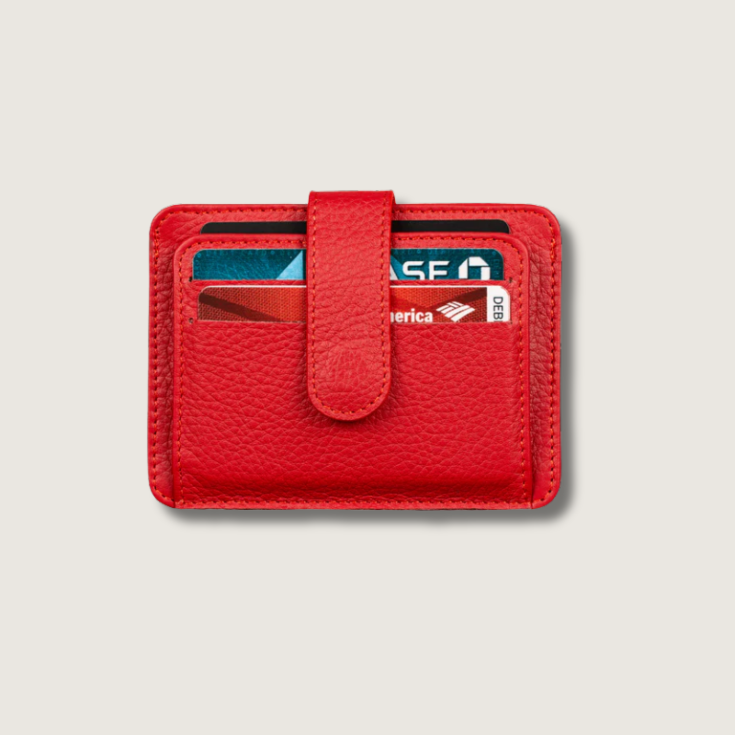 Leather Card Holder Wallet with ID Window Red Miami