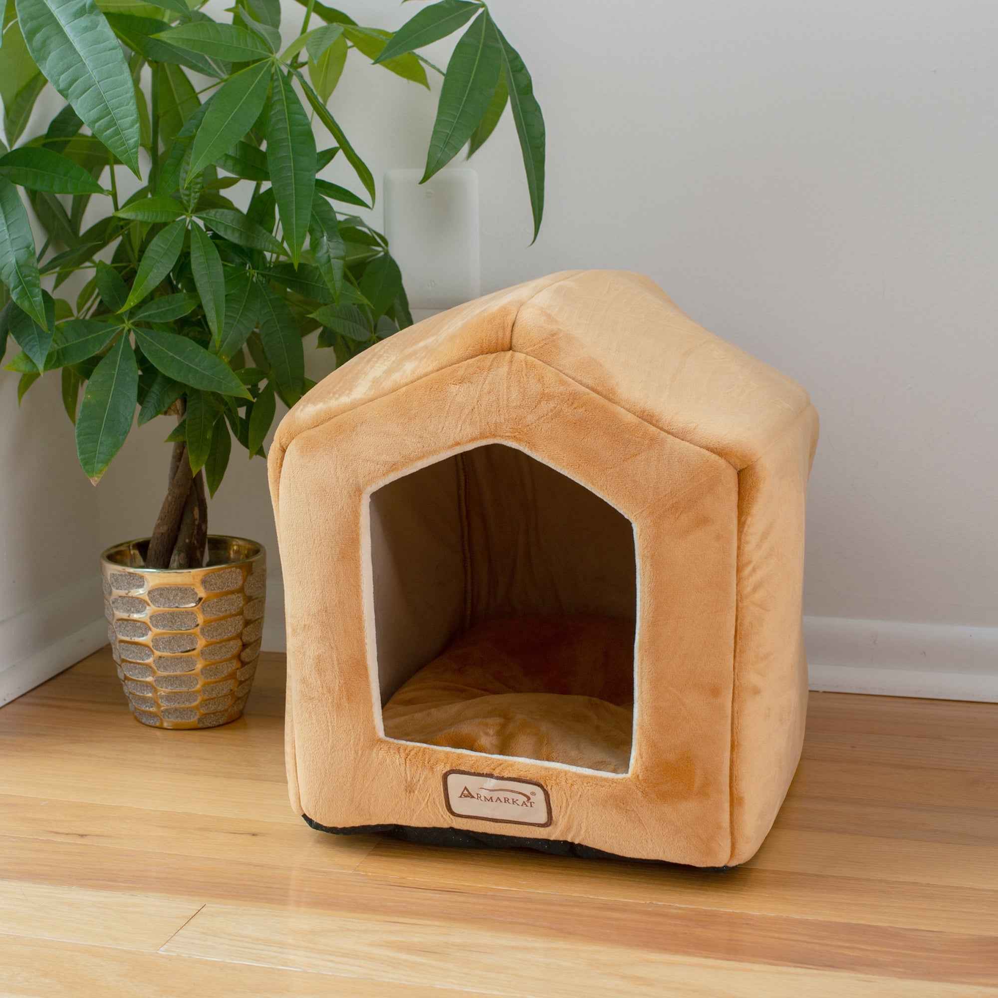 Armarkat Small Indoor Cat house Cat Beds With Mat MachIne Washable C27CZS/MH  Earth Brown & Beige