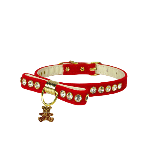 Bark 5th Ave., LLC Velvet Bow Bear Charm Collar- Dog Collar Velvet Black pet supplies