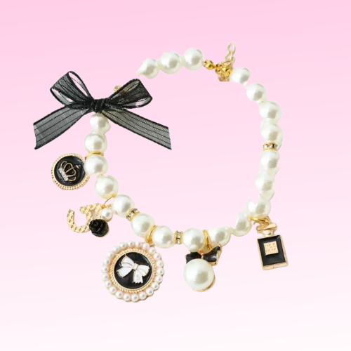 Pearls and Bow Charm Dog Necklace