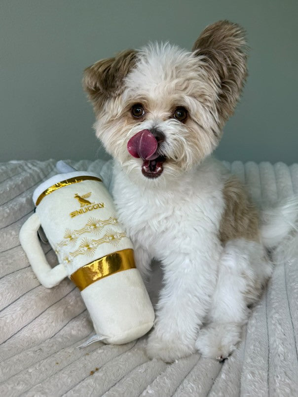 Haute Diggity Dog Snuggly Cup Holiday Ivory & Grrradelli Bark Square Christmas Plush Dog Toy