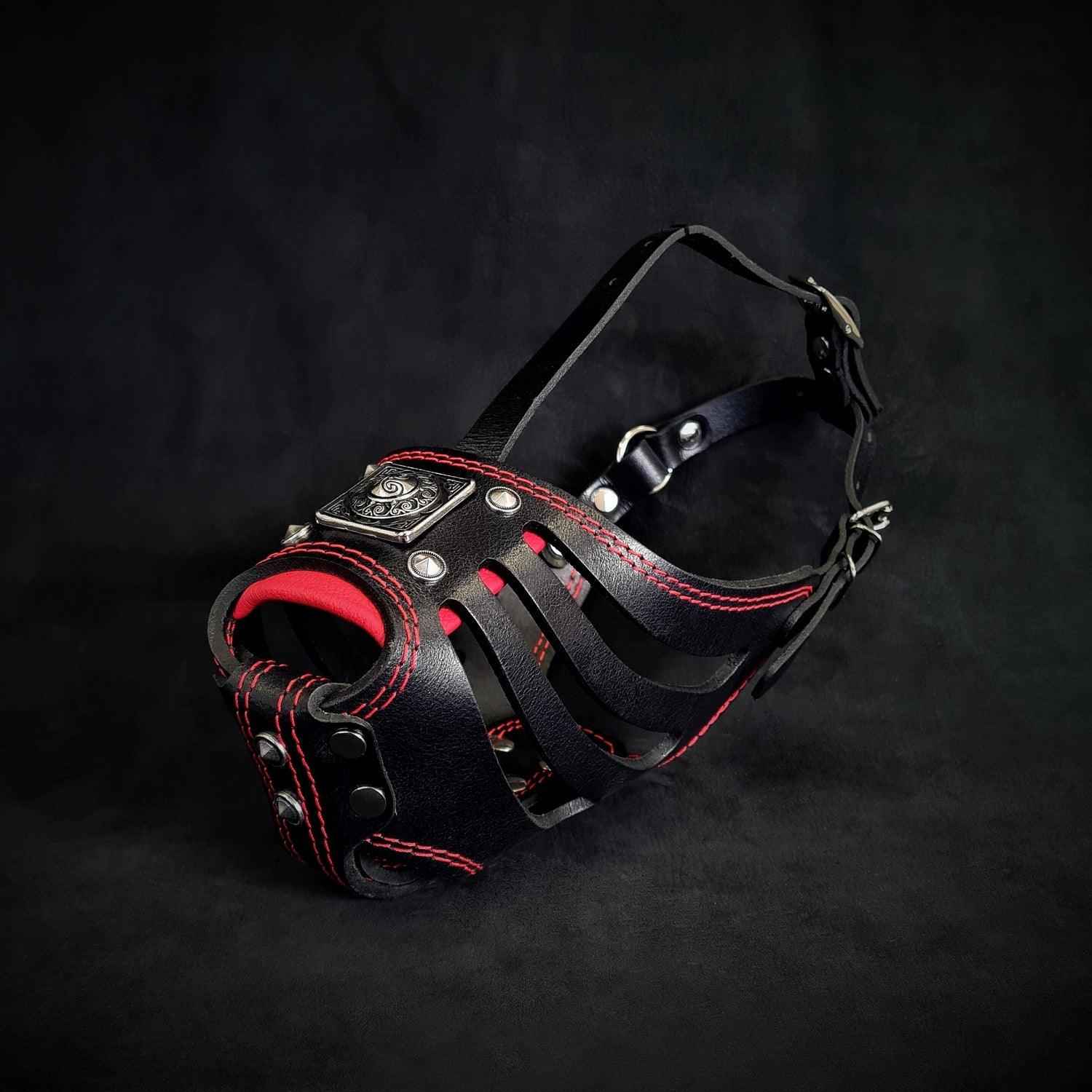 Bestia Eros Basket Black & Red Leather Dog Muzzle
