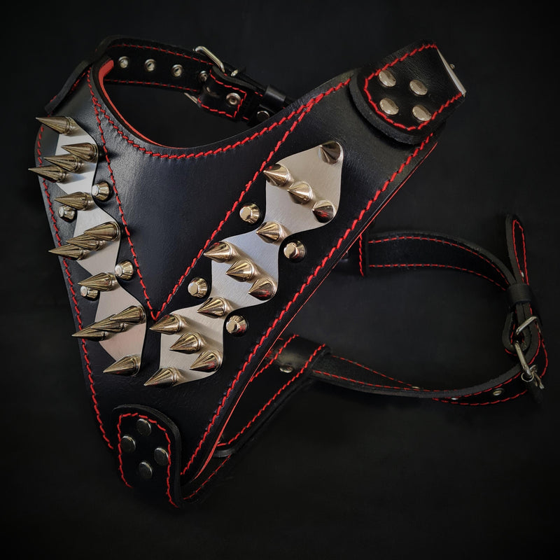 Bestia Dog Gear Genuine Leather Dog Harness - Red/XXL 