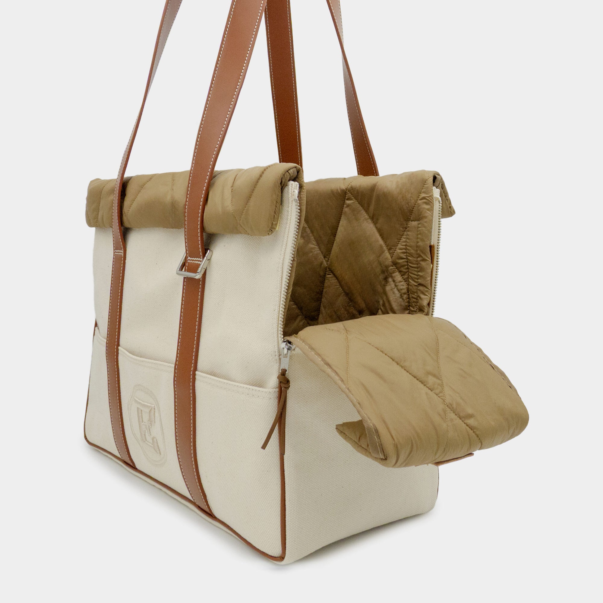 Emma Firenze: Natural Canvas & Cognac Leather Dog Carrier