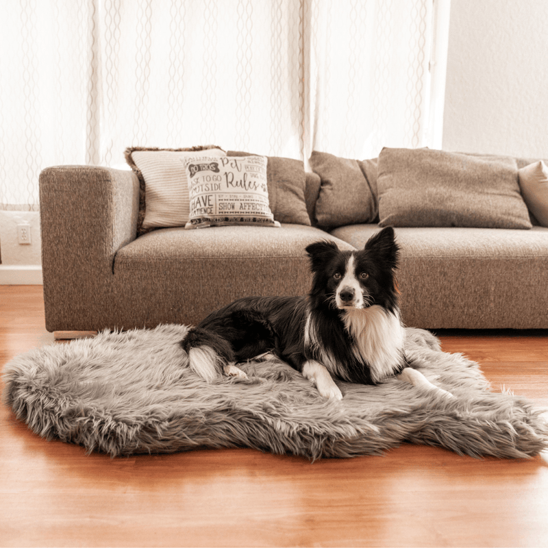 Puprug Faux Fur Orthopedic Dog Bed Curve Charcoal Grey 