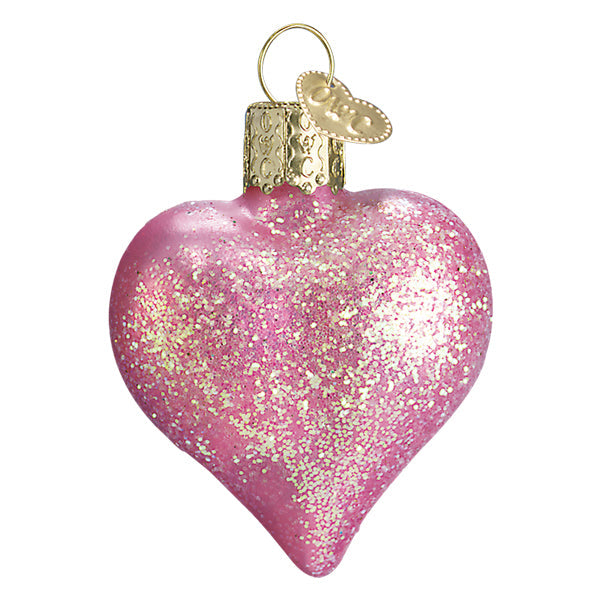 Old World Christmas: Pink Glittered Heart Christmas Ornament