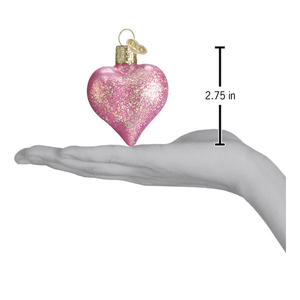 Old World Christmas: Pink Glittered Heart Christmas Ornament