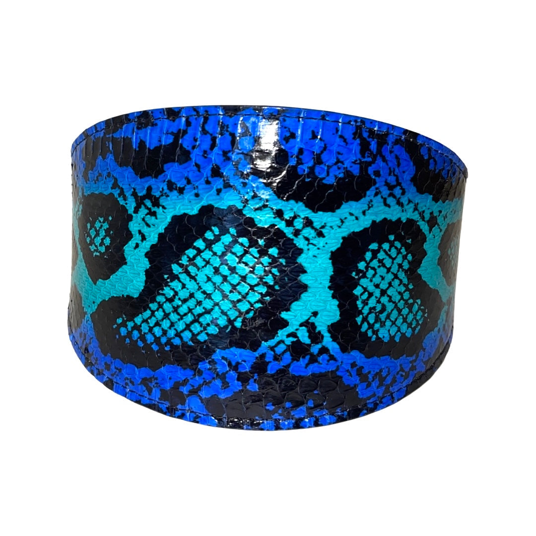 Allysa Payne Electric/Turquoise Blue & Black Custom Snake 4-Inch Wide Style Dog Collar