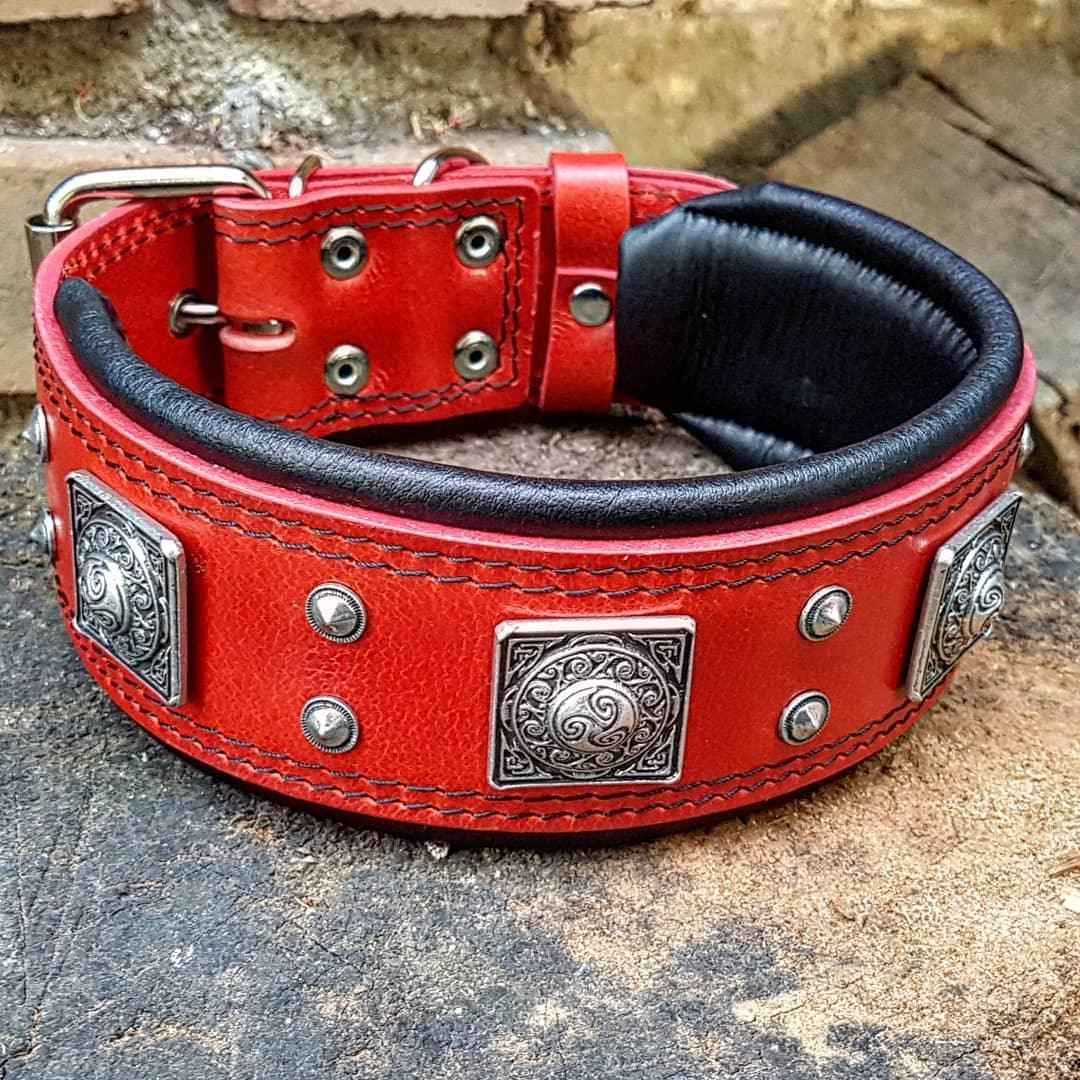 Bestia Eros 2.5-Inch Wide Red Leather Dog Collar