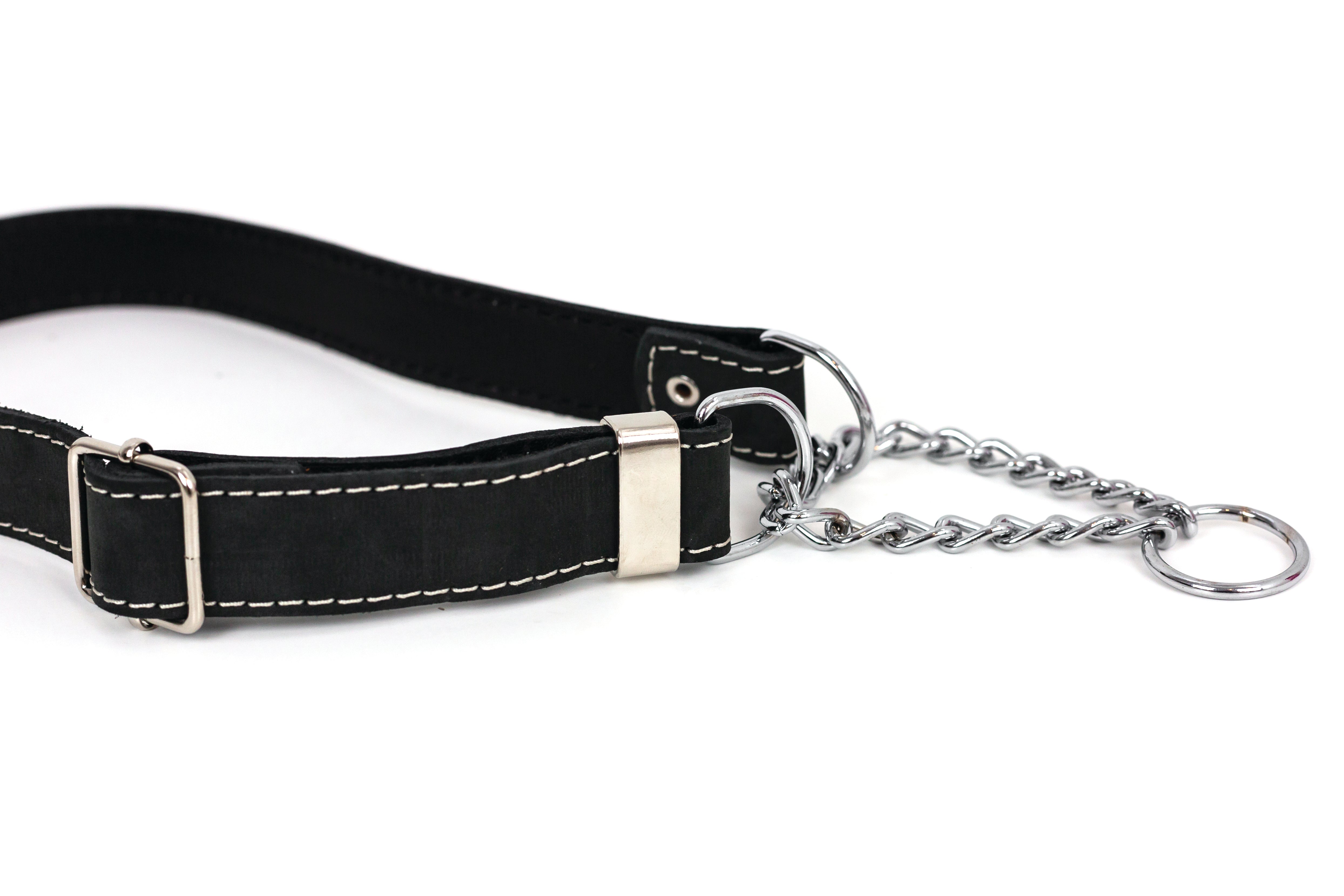 Martingale Midnight Black Leather Dog Collar