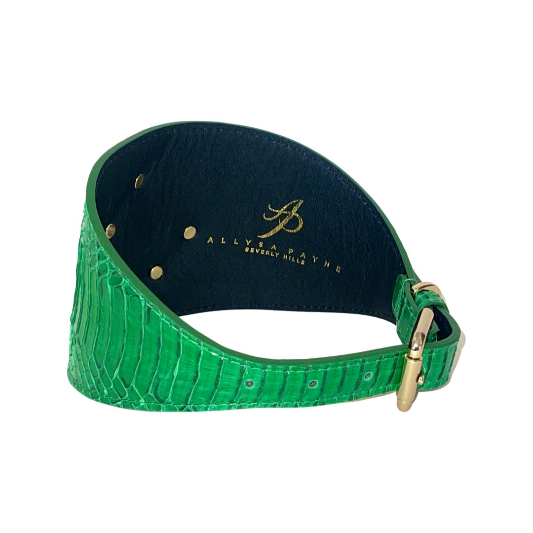 Allysa Payne Emerald Green Snake Dog Collar With Green Rhinestone Alligators