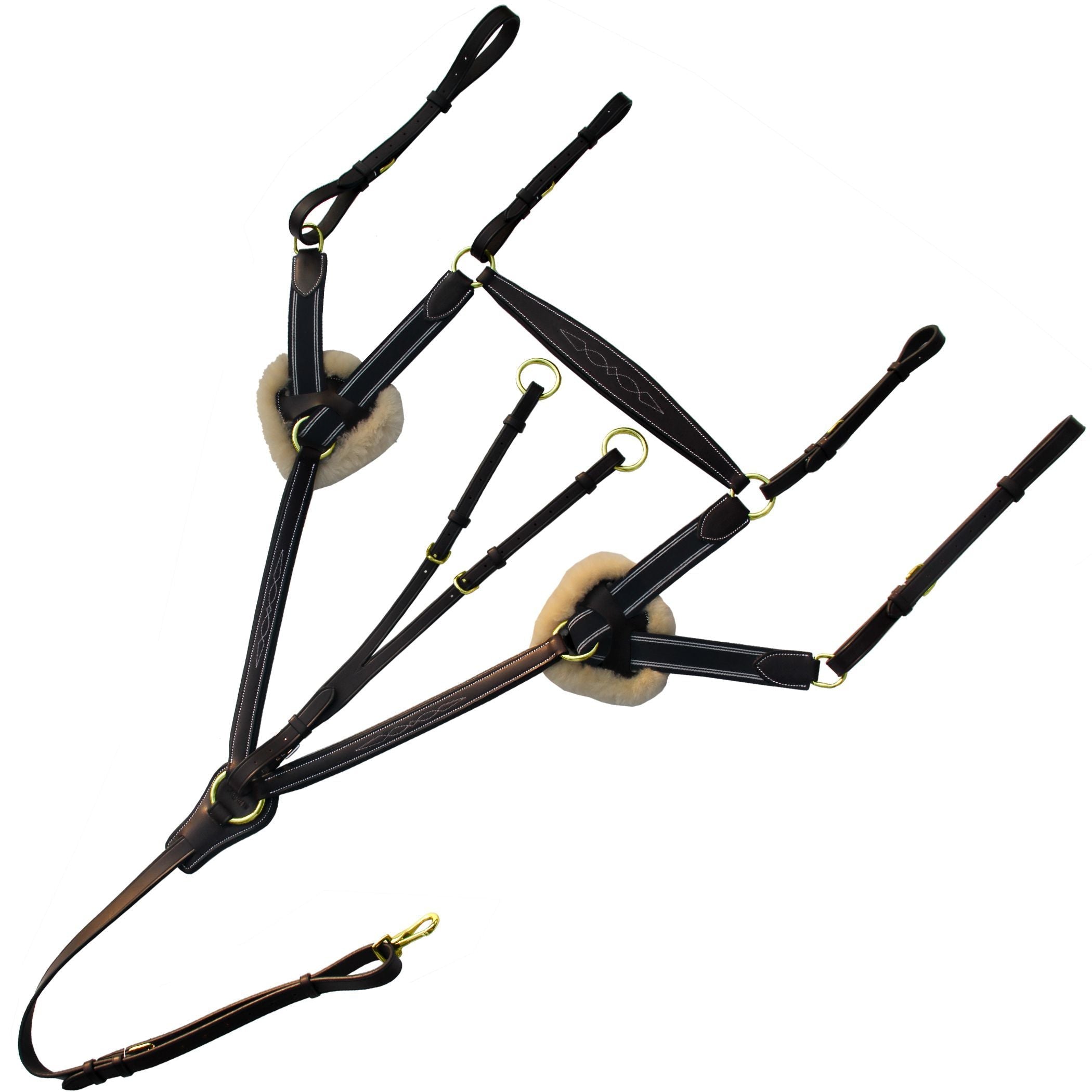 ExionPro 5 Point Breastplate with Sheepskin Padding - Navy Blue Elastic & White Lines