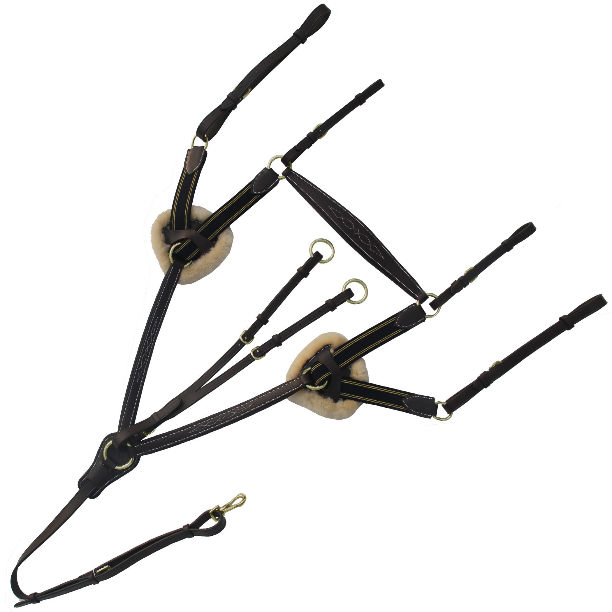 ExionPro 5 Point Breastplate with Sheepskin Padding - Navy Blue Elastic & Yellow Line