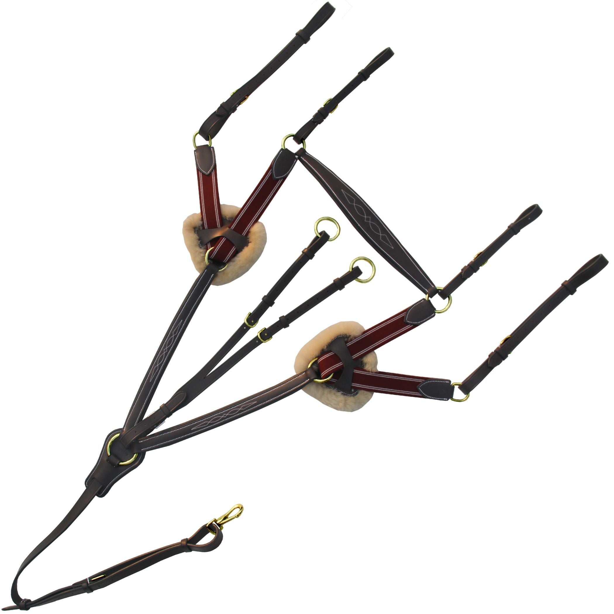 ExionPro 5 Point Breastplate with Sheepskin Padding - Burgundy Elastic & White Strips