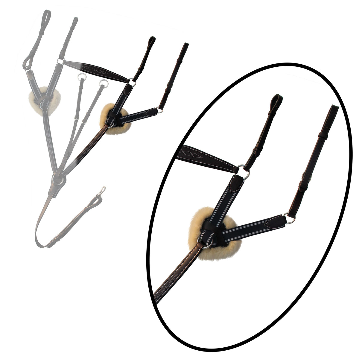 ExionPro 5 Point Breastplate with Sheepskin Padding - Navy Blue Elastic & White Lines - HT Animal Supply